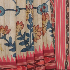 Kalamkari Hand-Painted Tussar Silk Saree