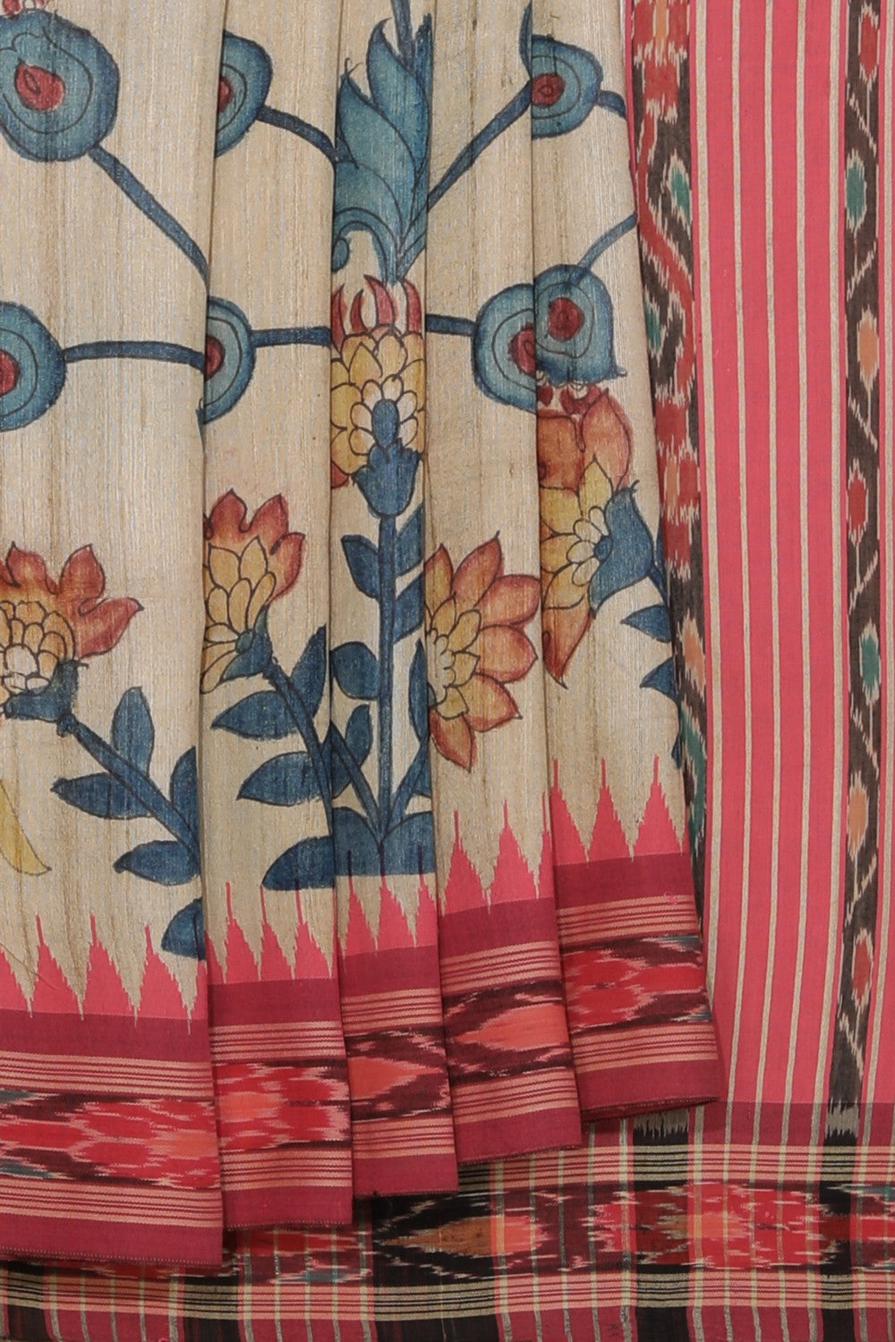 Kalamkari Hand-Painted Tussar Silk Saree