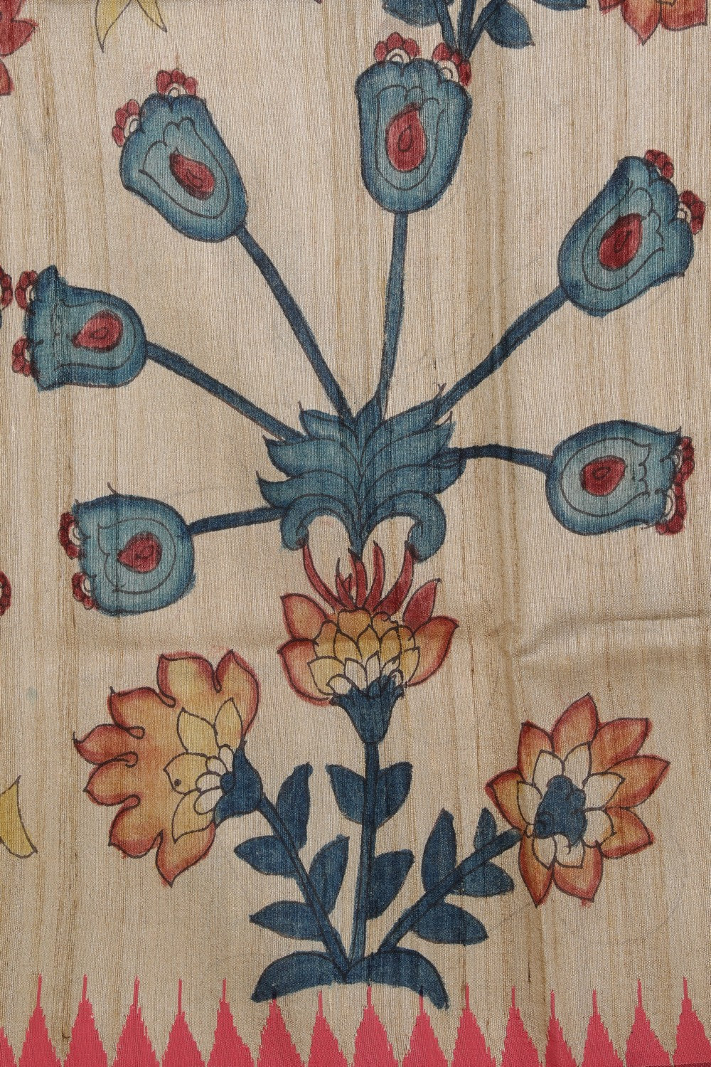 Kalamkari Hand-Painted Tussar Silk Saree