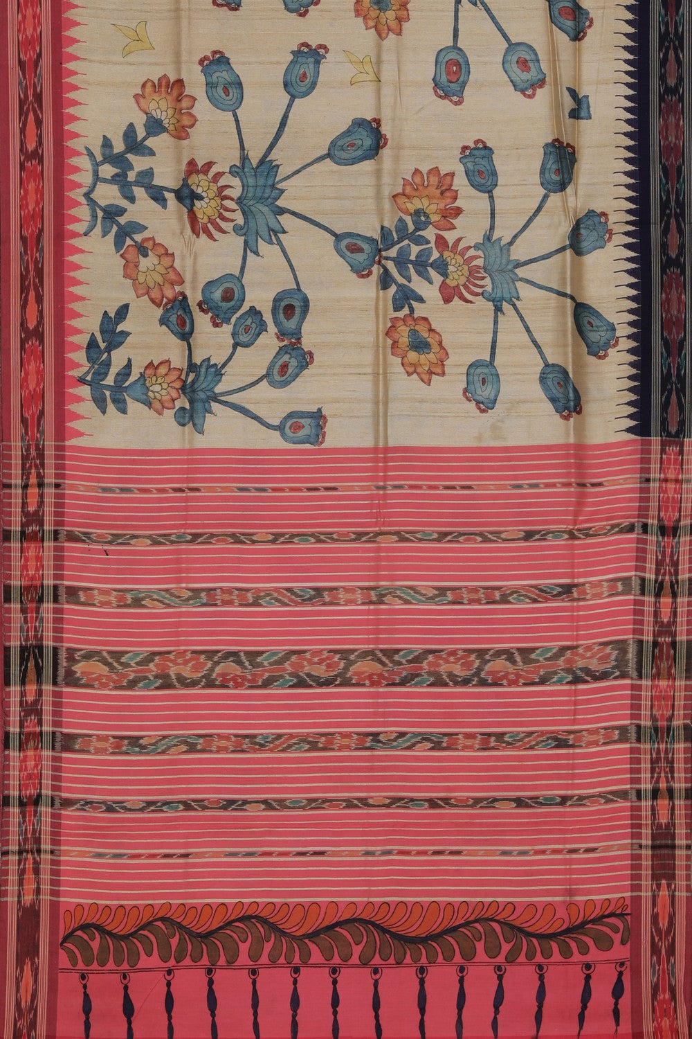 Kalamkari Hand-Painted Tussar Silk Saree