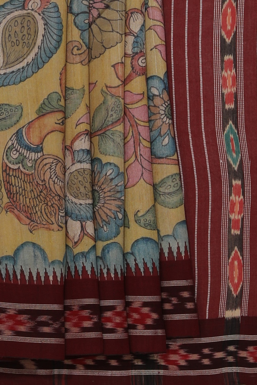 Kalamkari Hand-Painted Tussar Silk Saree