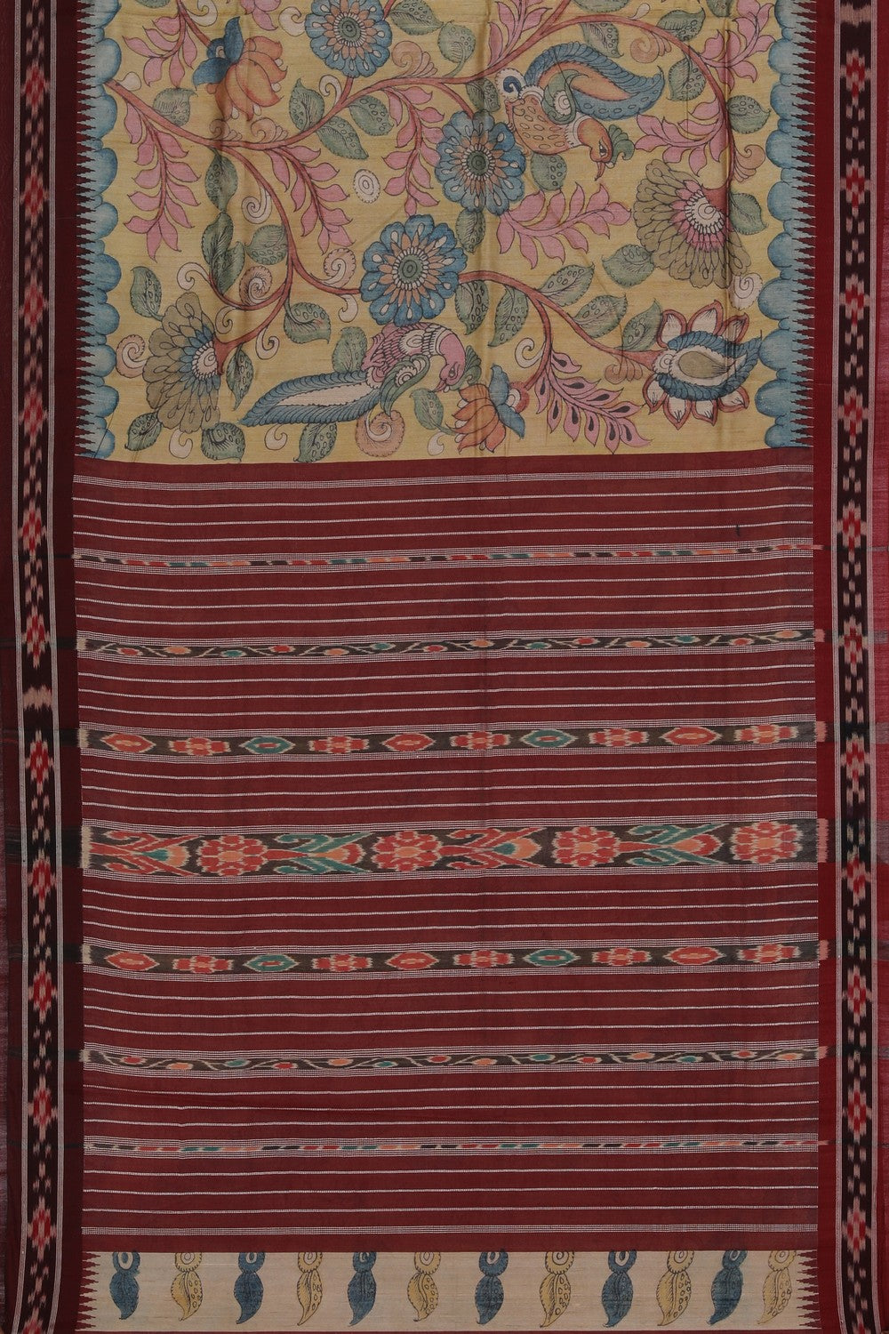 Kalamkari Hand-Painted Tussar Silk Saree