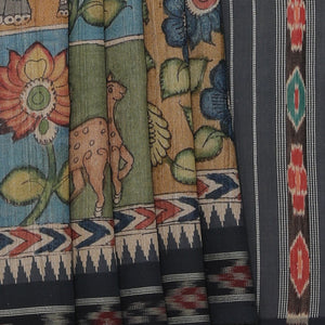 Kalamkari Hand-Painted Tussar Silk Saree