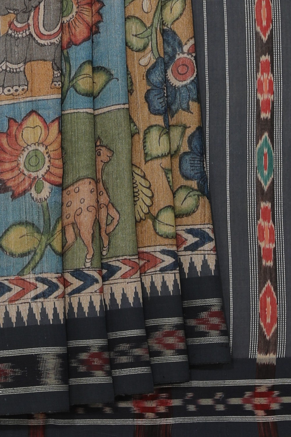 Kalamkari Hand-Painted Tussar Silk Saree