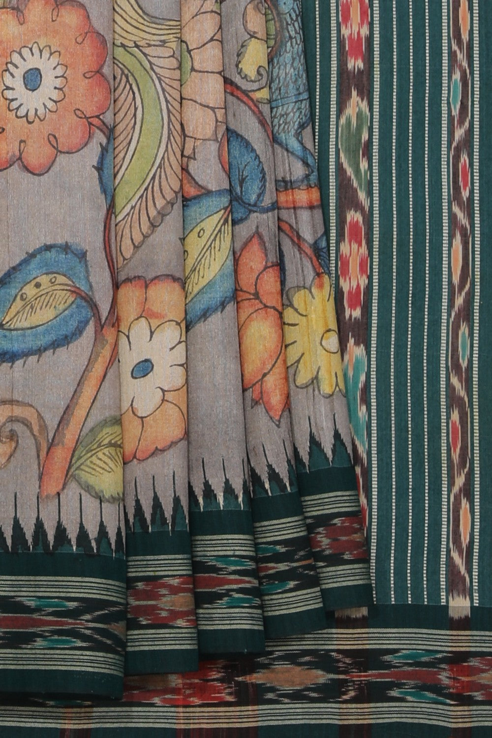 Kalamkari Hand-Painted Tussar Silk Saree