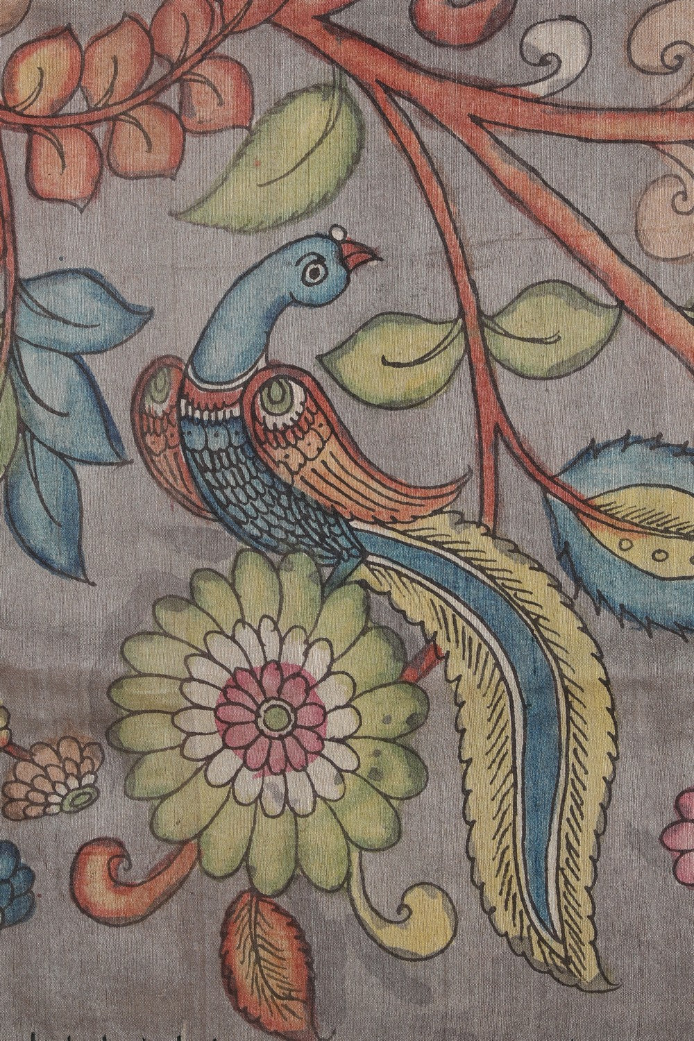 Kalamkari Hand-Painted Tussar Silk Saree