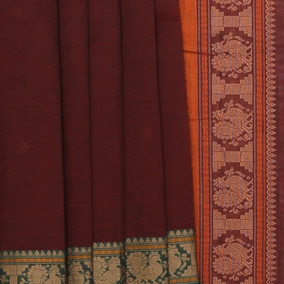 Kanchi Cotton Maroon Saree