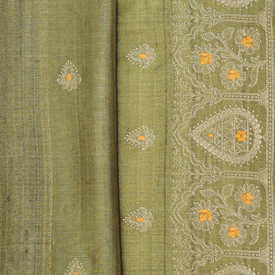 Gorgeous Thread Embroidery Moss Green Saree