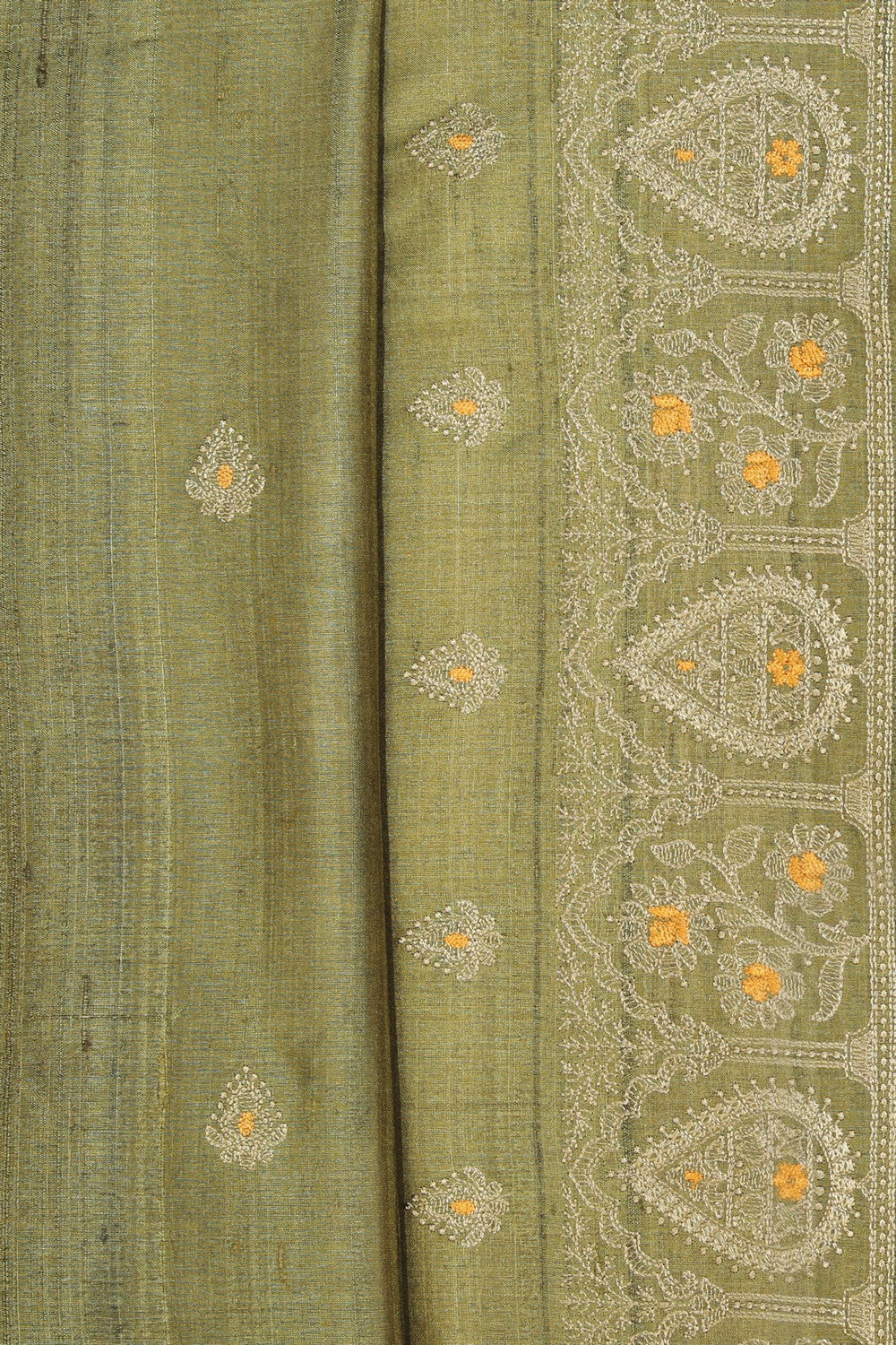 Gorgeous Thread Embroidery Moss Green Saree