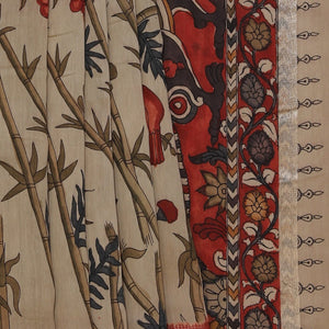 Kalamkari Hand-Painted Beige Saree