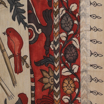 Kalamkari Hand-Painted Beige Saree