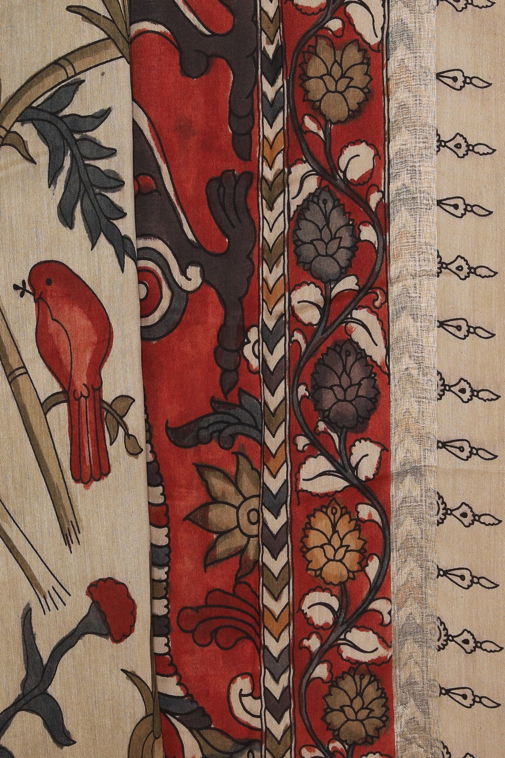 Kalamkari Hand-Painted Beige Saree