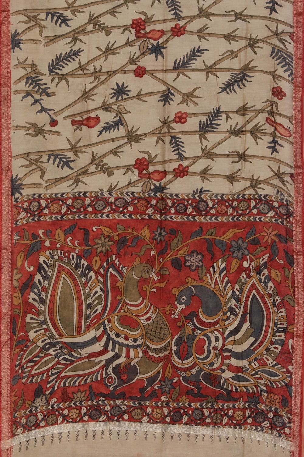 Kalamkari Hand-Painted Beige Saree