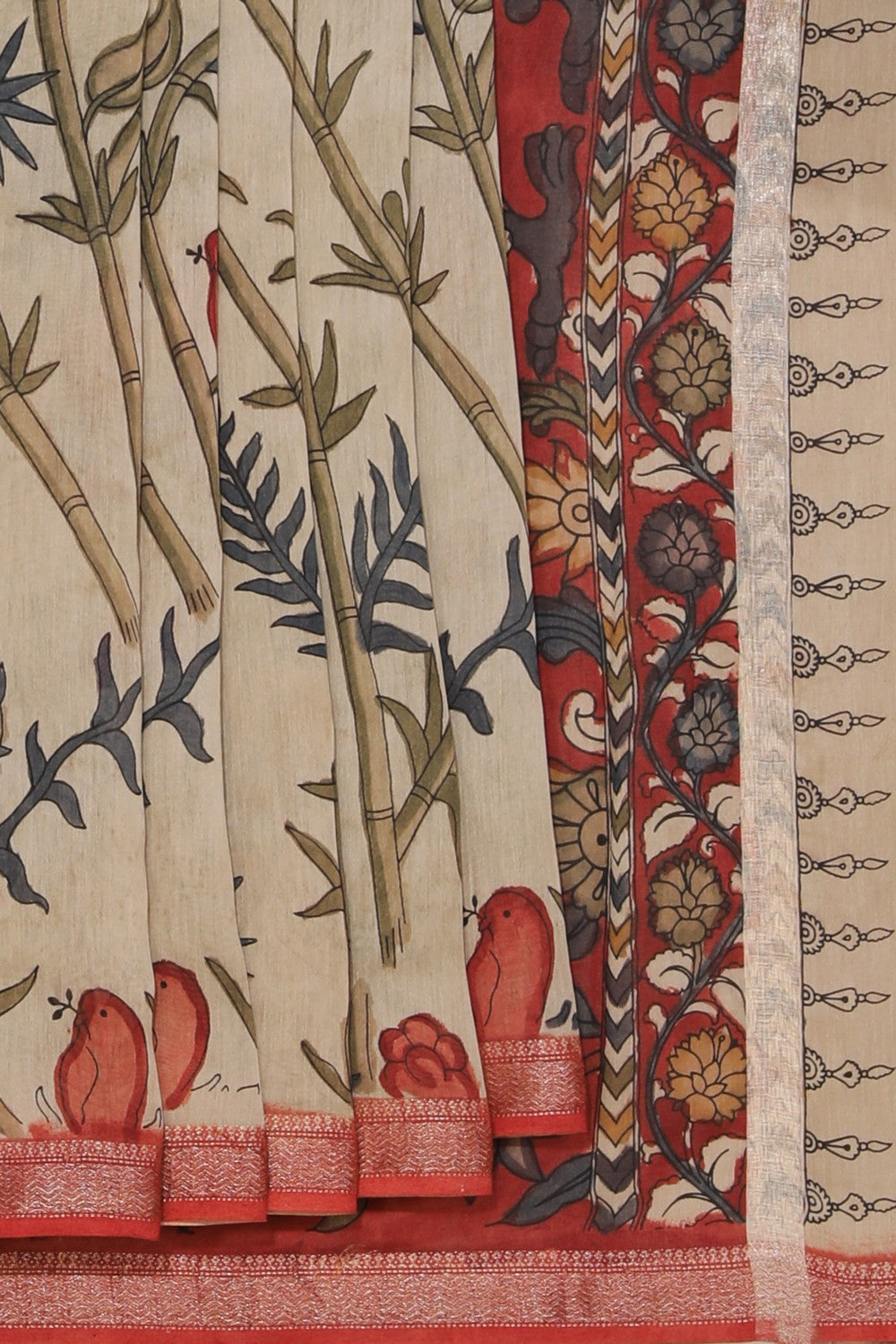Kalamkari Hand-Painted Beige Saree