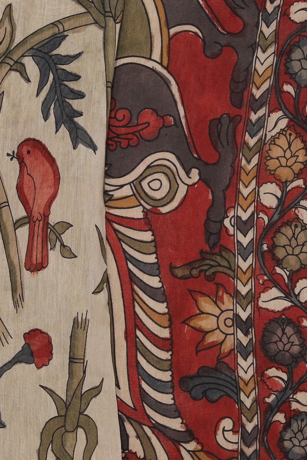 Kalamkari Hand-Painted Beige Saree