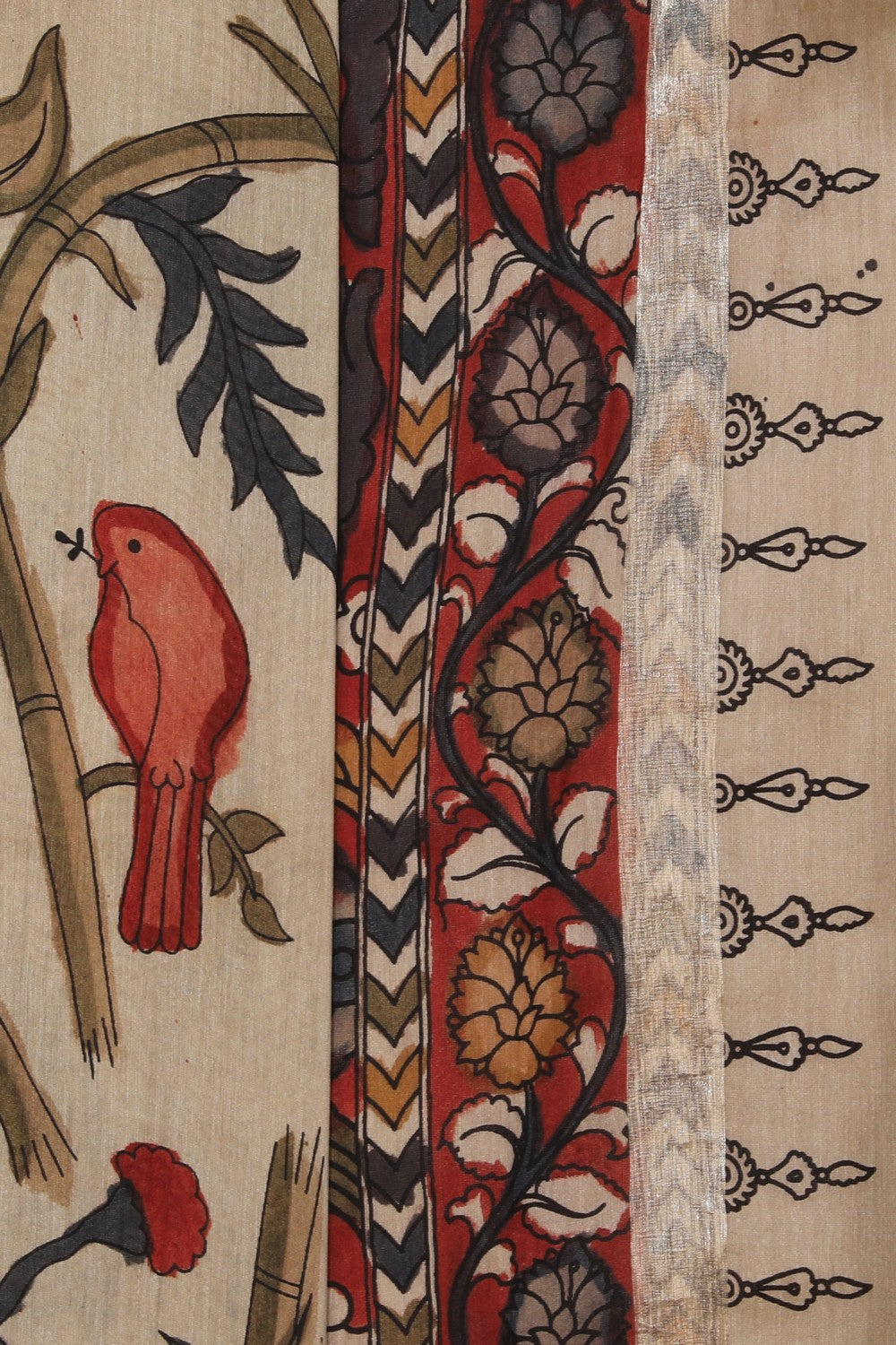 Kalamkari Hand-Painted Beige Saree