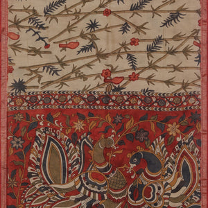 Kalamkari Hand-Painted Beige Saree