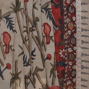 Kalamkari Hand-Painted Beige Saree