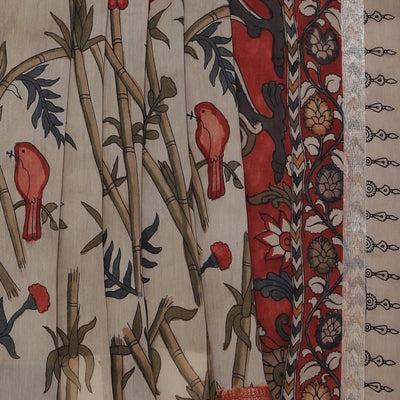 Kalamkari Hand-Painted Beige Saree