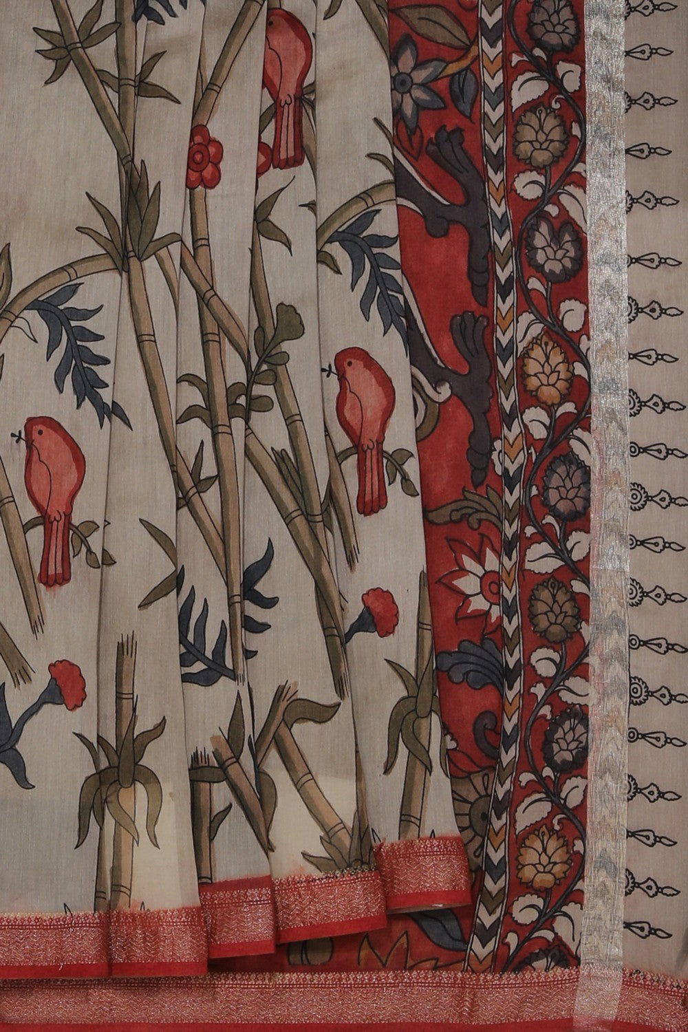 Kalamkari Hand-Painted Beige Saree