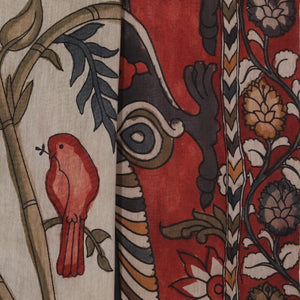 Kalamkari Hand-Painted Beige Saree