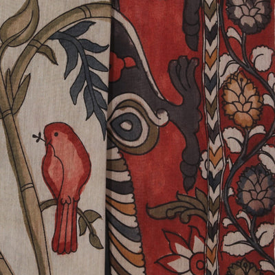 Kalamkari Hand-Painted Beige Saree