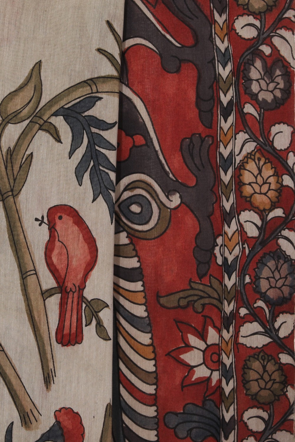Kalamkari Hand-Painted Beige Saree