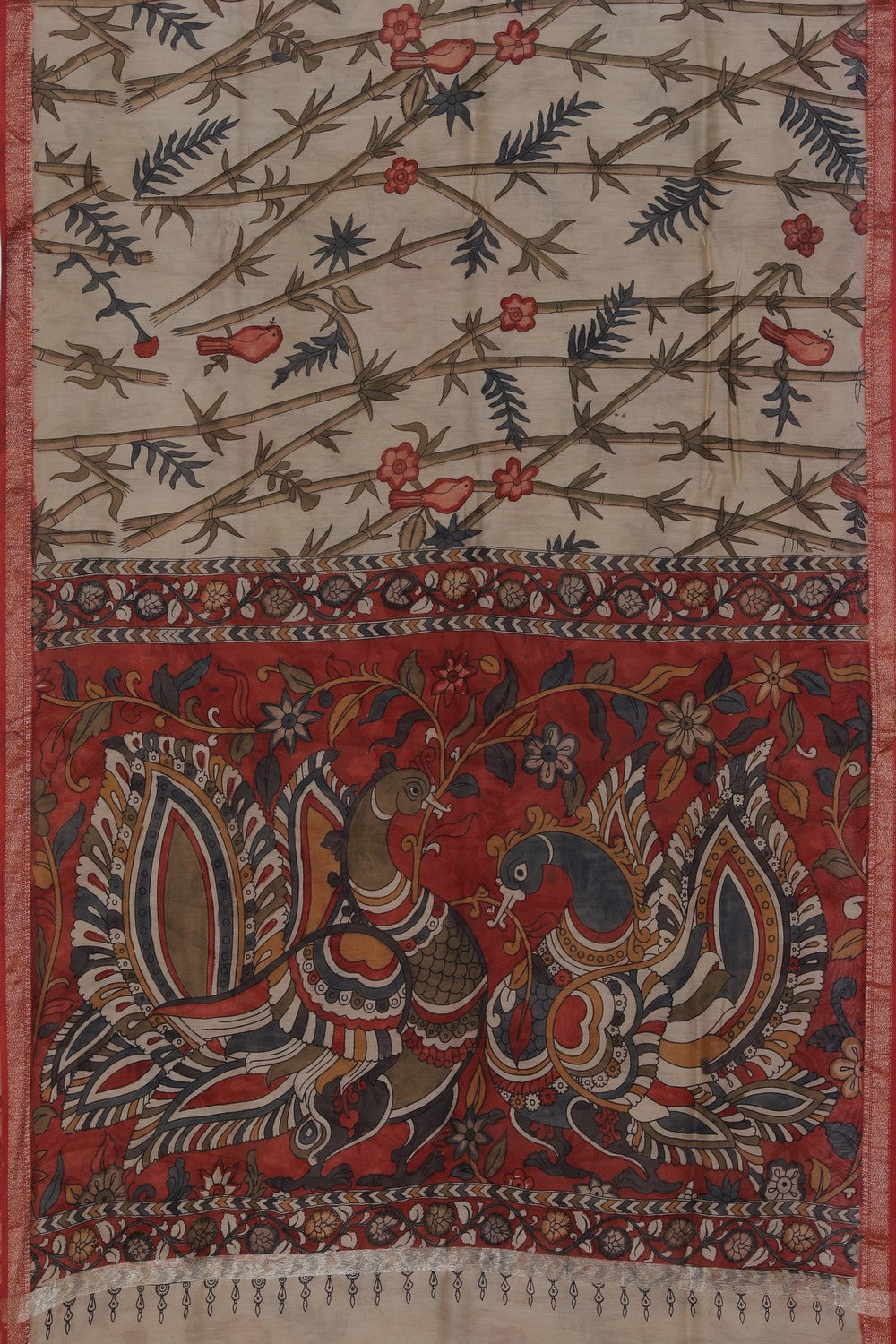 Kalamkari Hand-Painted Beige Saree