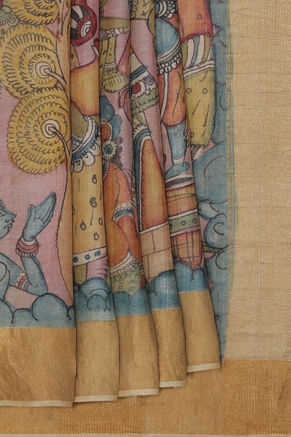 Kalamkari Hand-Painted Tussar Silk Saree