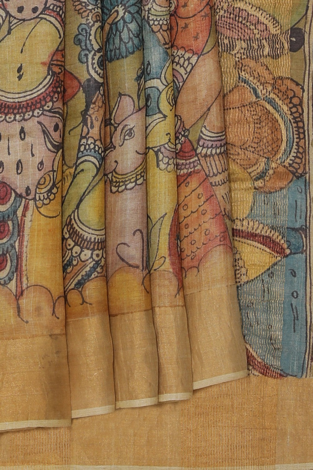 Kalamkari Hand-Painted Tussar Silk Saree