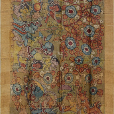 Kalamkari Hand-Painted Tussar Silk Saree