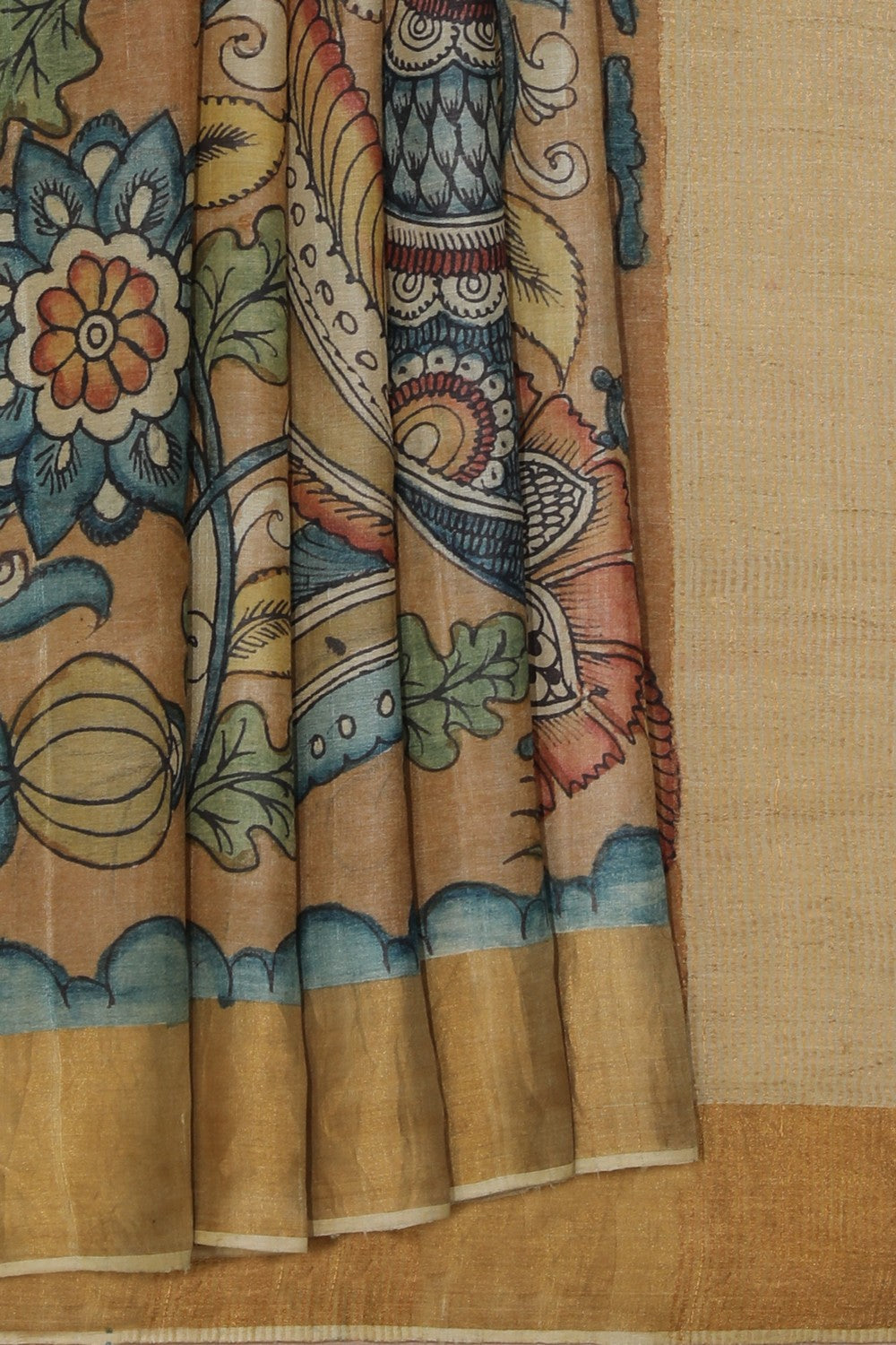 Kalamkari Hand-Painted Tussar Silk Saree