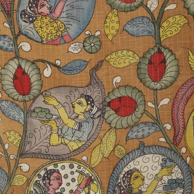 Kalamkari Hand-Painted Mangalgiri Silk Saree