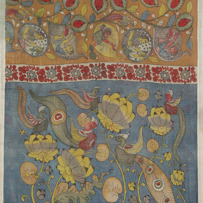 Kalamkari Hand-Painted Mangalgiri Silk Saree