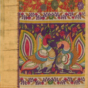Kalamkari Hand-Painted Mangalgiri Silk Saree
