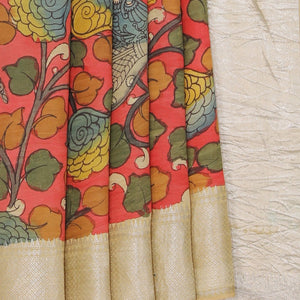 Kalamkari Hand-Painted Mangalgiri Silk Saree