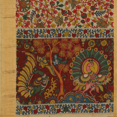 Kalamkari Hand-Painted Mangalgiri Silk Saree