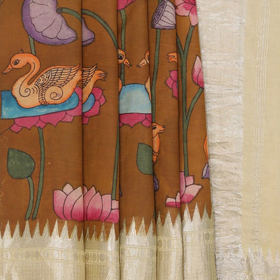 Kalamkari Hand-Painted Mangalgiri Silk Saree
