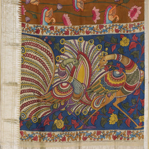 Kalamkari Hand-Painted Mangalgiri Silk Saree
