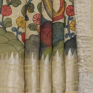 Kalamkari Hand-Painted Mangalgiri Silk Saree