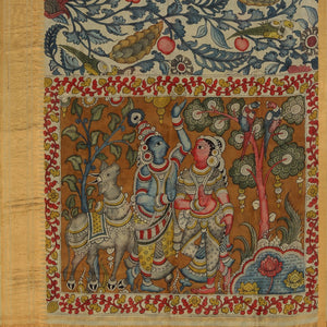 Kalamkari Hand-Painted Mangalgiri Silk Saree