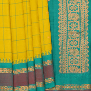 Gadwal Silk Spring-Green Kattam Saree