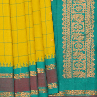 Gadwal Silk Spring-Green Kattam Saree