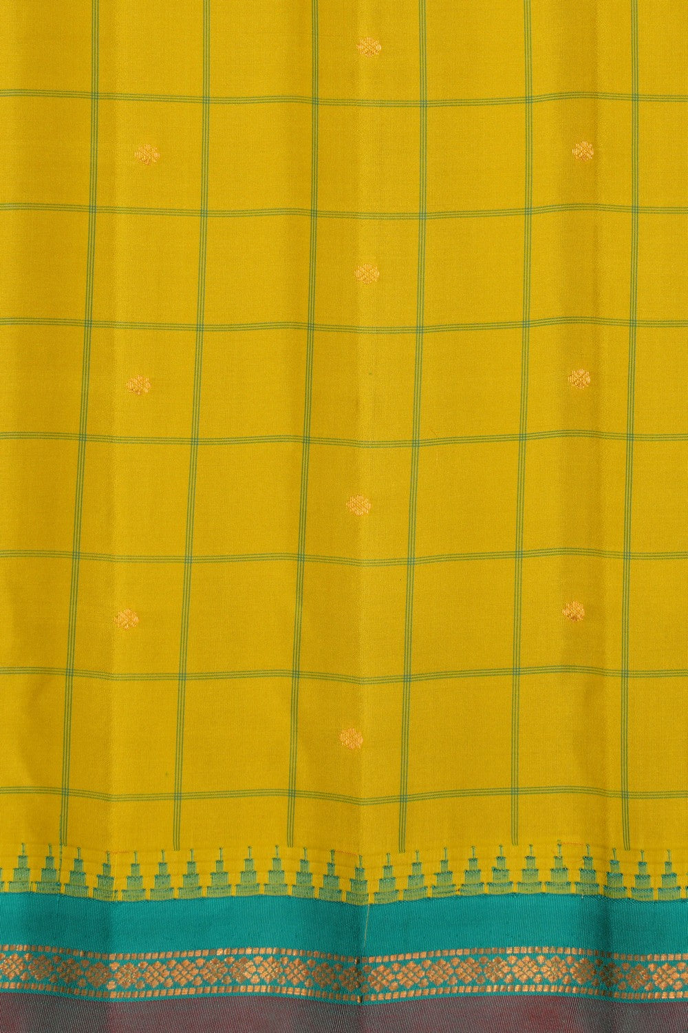 Gadwal Silk Spring-Green Kattam Saree