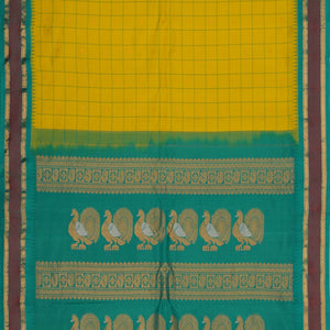 Gadwal Silk Spring-Green Kattam Saree