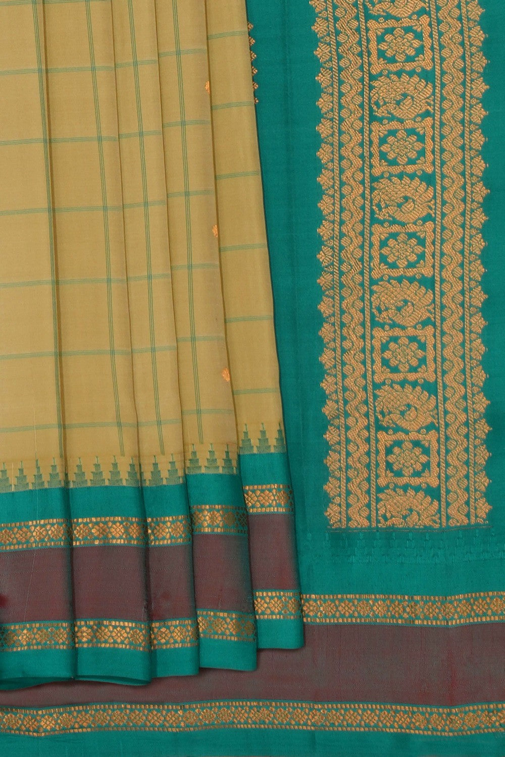 Gadwal Silk Light-Green Kattam Saree