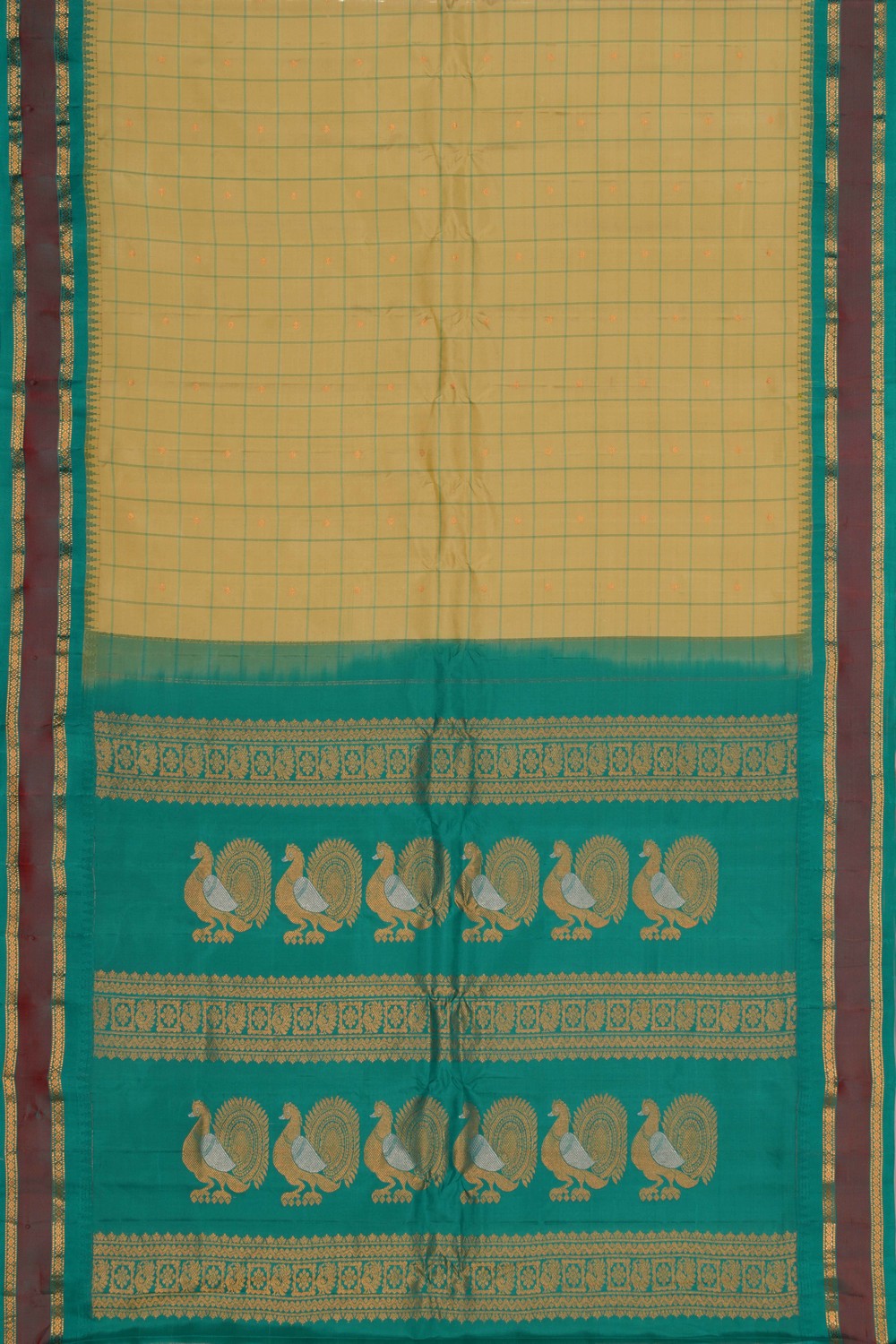 Gadwal Silk Light-Green Kattam Saree