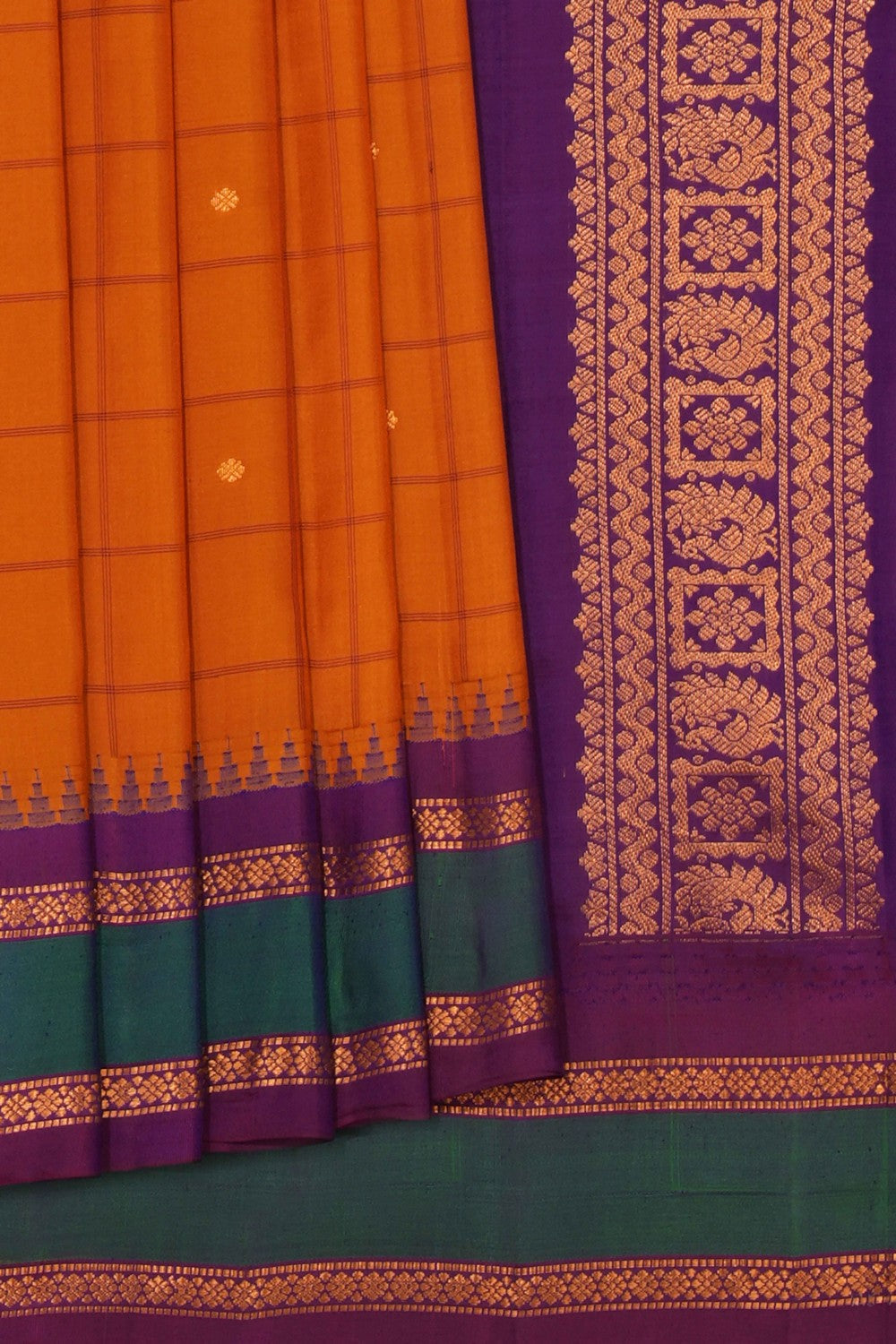 Gadwal Silk Mustard Kattam Saree