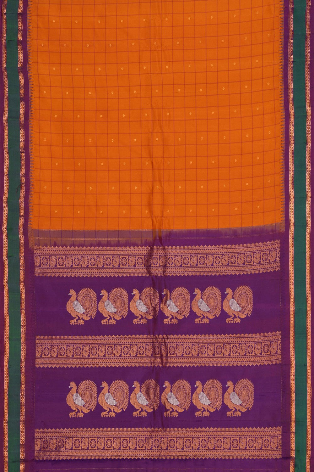 Gadwal Silk Mustard Kattam Saree