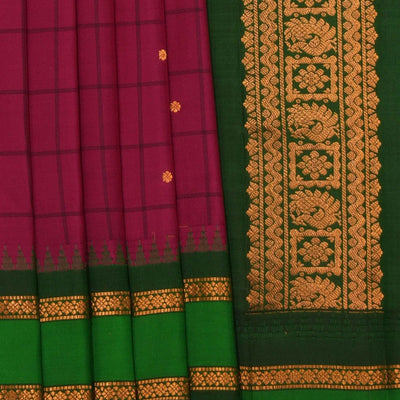 Gadwal Silk Plum-Pink Kattam Saree